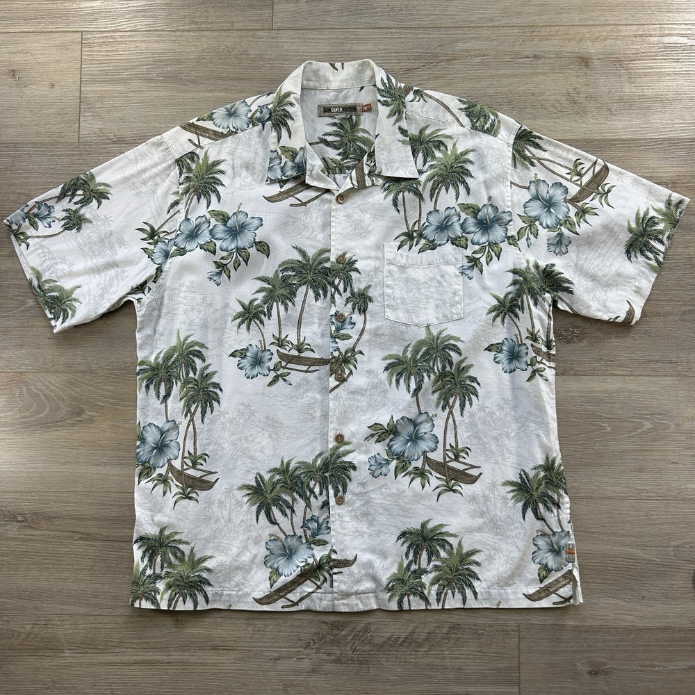 Quiksilver Edition Mens XL White Hawaiian Floral Button Up Shirt Surf Skate